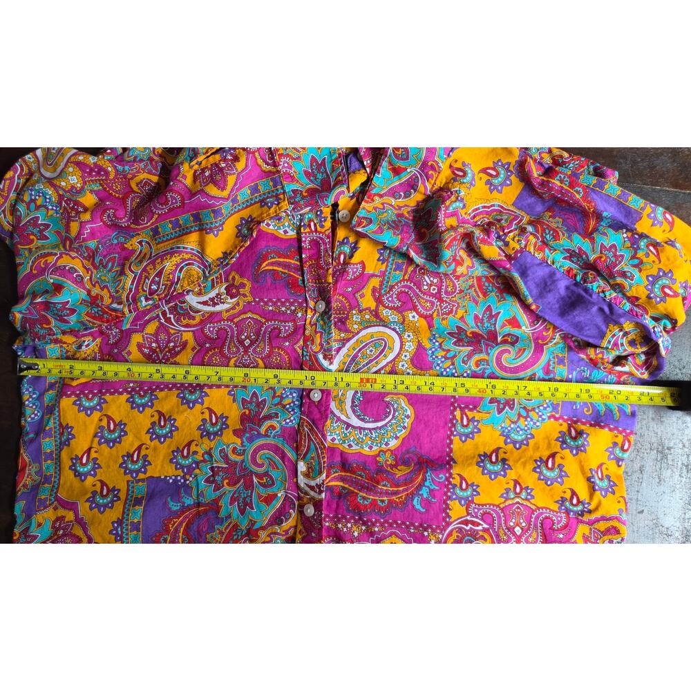 Lauren Ralph Lauren 100% Cotton Paisley Shirt L Bright Pink Orange Boho Coastal - Picture 6 of 9